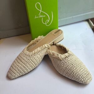 Sam Edelman Cream Woven Raffia Mule Flats